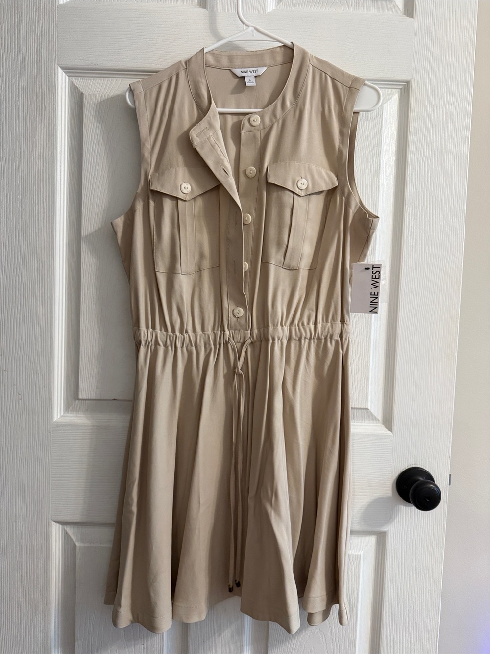 NWT - Nine West Sleeveless Drawstring Dress in Beige